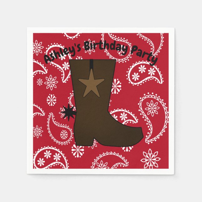 Customised  Red Bandanna Cowboy Boot Napkin (Front)