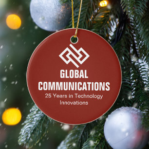 Customised Red Cyber Technology Company Christmas Ceramic Tree Decoration