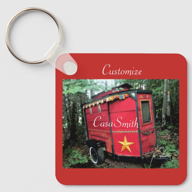 Customised Red Gypsy tiny caravan  Key Ring (Front)