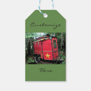 Customised Red Gypsy tiny caravan On caravan Gift Tags