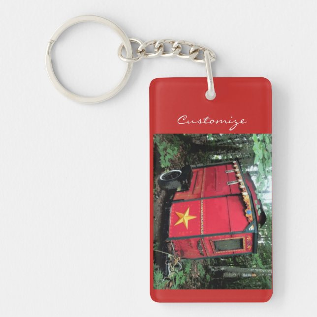 Customised Red Gypsy tiny caravan On caravan Key Ring (Front)