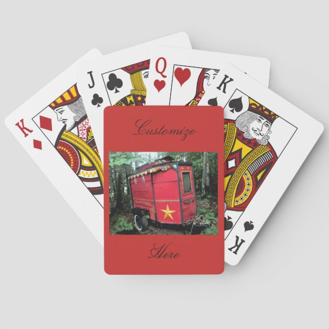 Customised Red Gypsy tiny caravan On caravan Playing Cards (Back)