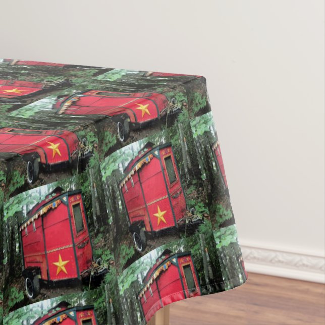 Customised Red Gypsy tiny caravan Tablecloth (In Situ)