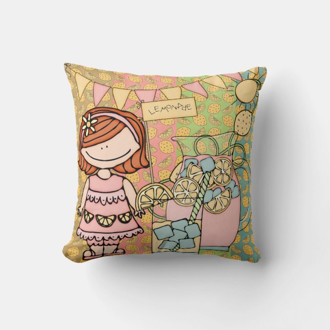 Customised Red Hair Girl Lemonade Pillow (Front)