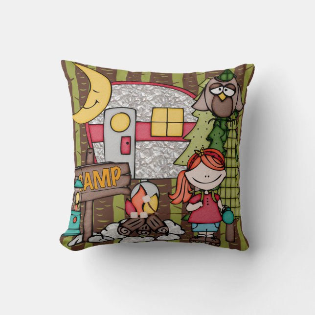 Customised Red Haired Girl Camping Pillow (Front)
