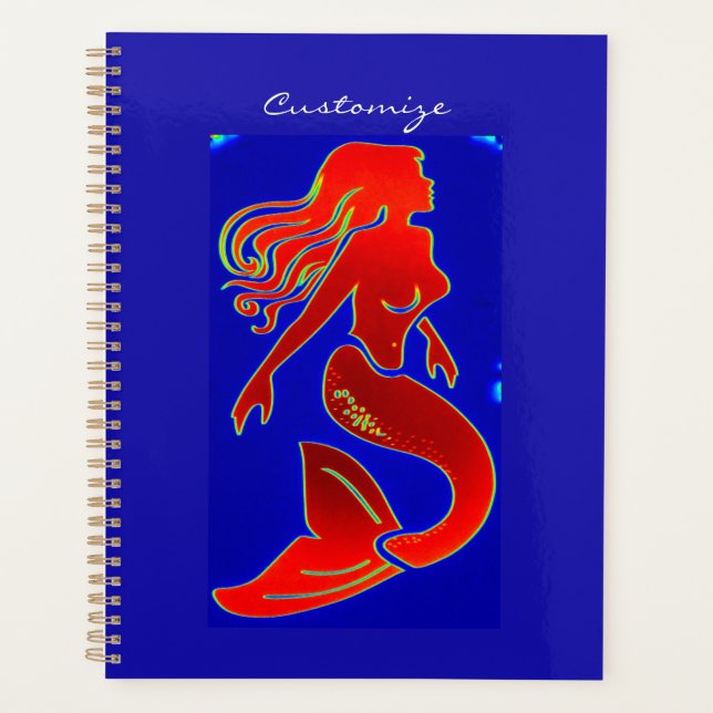 customised red pin-up mermaid blue planner (Front)