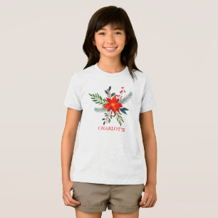 Customised Red Poinsettia Merry Christmas Tri-Blend Shirt