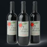 Customised Red Poinsettia Merry Christmas Wine Label<br><div class="desc">Wonderful Handpainted Watercolor Red Poinsettia Holly Berry Floral "Merry Christmas".

Designs for any Occasion. More designs and matching items are available at my store. - http://www.zazzle.com/designbylang* - Thanks for visiting!</div>