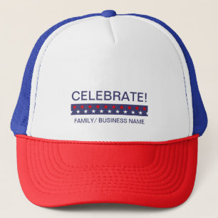 Customised Red White Blue Celebrate! July 4th Trucker Hat