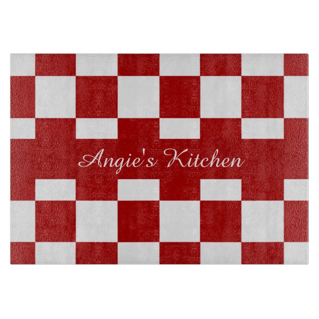 Customised Red & White Chequerboard Kitchen Gadget Cutting Board (Front)