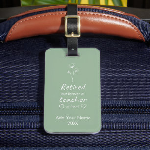 Customised Retired Teacher Sage Green Monogram Luggage Tag