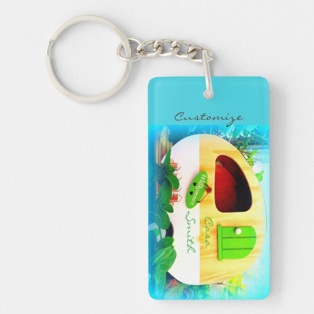 Customised retro camper casa blue key ring (Front)
