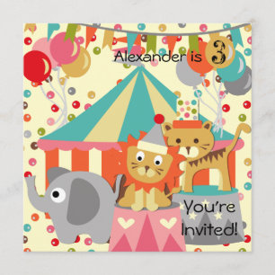 Customised Retro Circus Birthday Invitations
