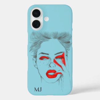 Customised Retro Illustration - Baby blue iPhone 16 Case