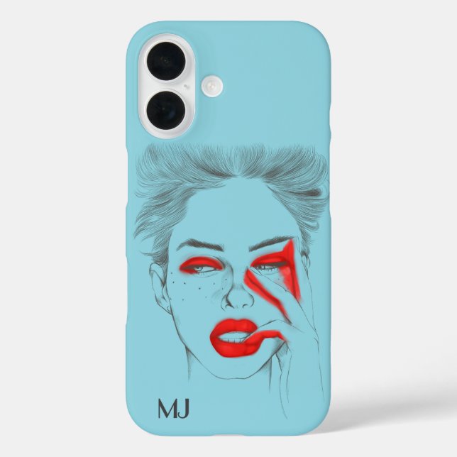 Customised Retro Illustration - Baby blue Case-Mate iPhone Case (Back)
