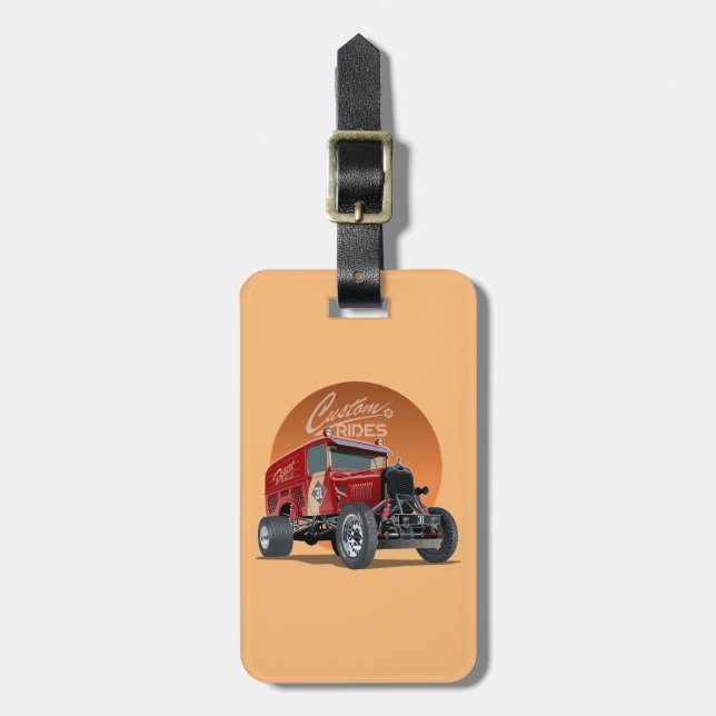 Customised retro race car concept luggage tag (Front Vertical)