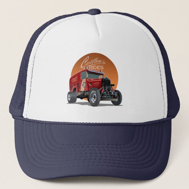 Customised retro race car concept trucker hat (Front)