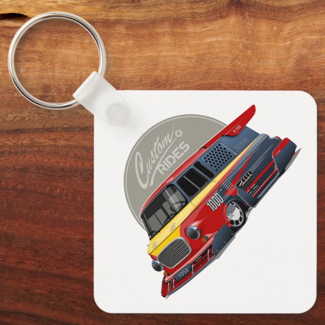 Customised retro race van concept key ring (Front)