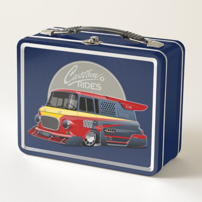Customised retro race van concept metal lunch box (Front)