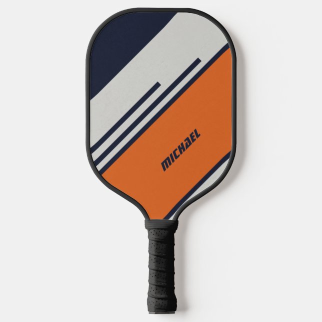 Customised Retro Stripes in  Blue Orange  Pickleball Paddle (Front)