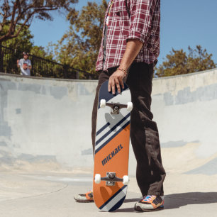 Customised Retro Stripes in  Blue Orange  Skateboard