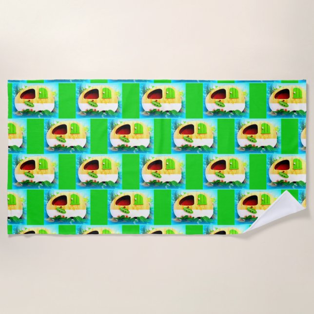 Customised Retro Vintage camper Beach Towel (Front)