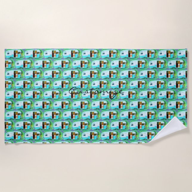 Customised Retro Vintage camper pattern Beach Towel (Front)