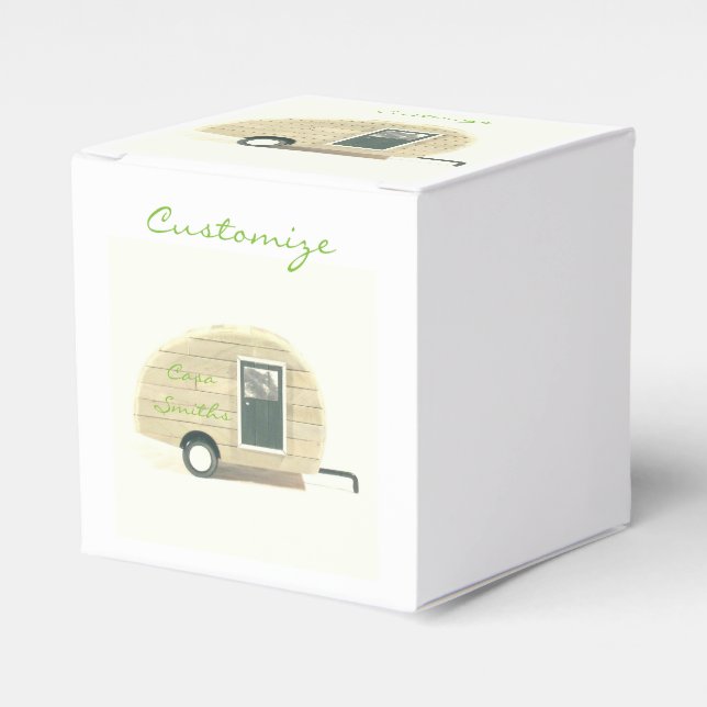Customised Retro Vintage teardrop camper Favour Box (Front Side)