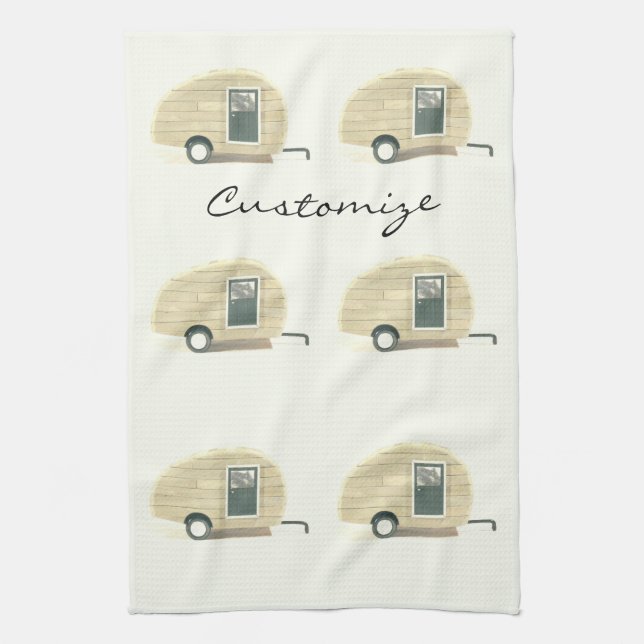 Customised Retro Vintage teardrop camper Tea Towel (Vertical)