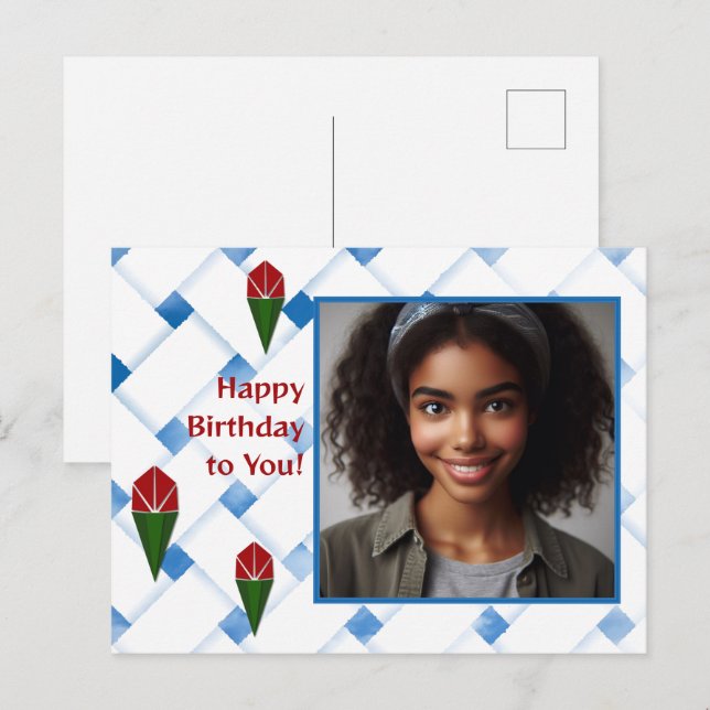 Customised Rose Weave Art Red Blue Green Birthday  Holiday Postcard (Front/Back)