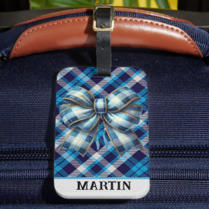 Customised Royal Blue Plaid  Luggage Tag
