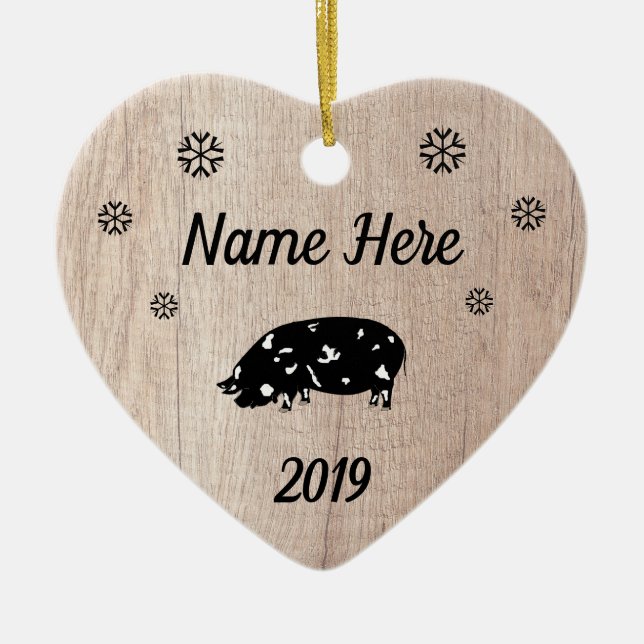 Customised Rustic KuneKune Pig Ceramic Tree Decoration (Front)