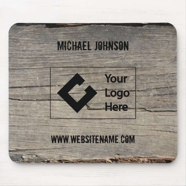 Customised Rustic Wood Texture Business with Logo Mouse Mat (Front)
