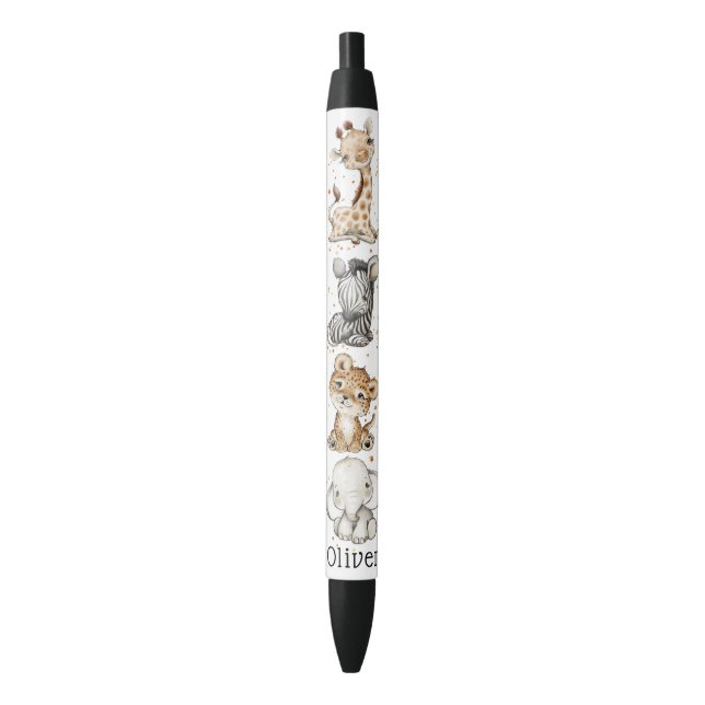 Customised Safari Animals Kids Black Ink Pen (Front Vertical)