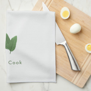 Customised Sage Cook, Green Leaves Art Tea Towel