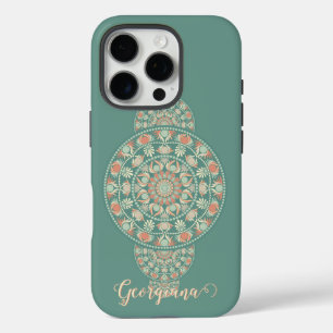 Customised Sage & Sand Retro Ornamental Mandala iPhone 16 Pro Case