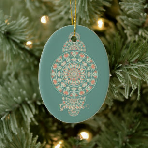 Customised Sage & Sand Retro Ornamental Mandala Ceramic Tree Decoration