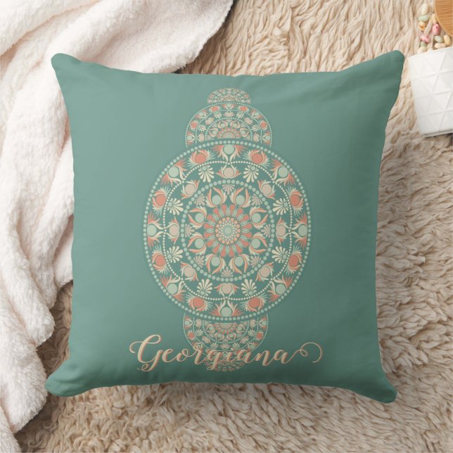 Customised Sage & Sand Retro Ornamental Mandala Cushion (Blanket)