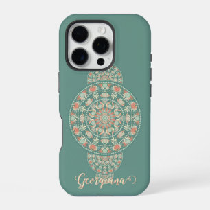 Customised Sage & Sand Retro Ornamental Mandala iPhone 16 Pro Case