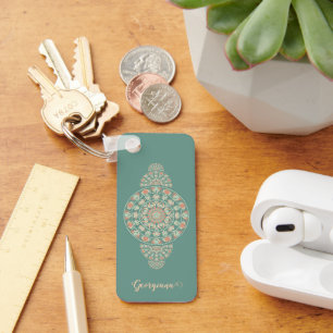 Customised Sage & Sand Retro Ornamental Mandala Key Ring