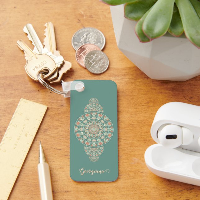 Customised Sage & Sand Retro Ornamental Mandala Key Ring (Desk)