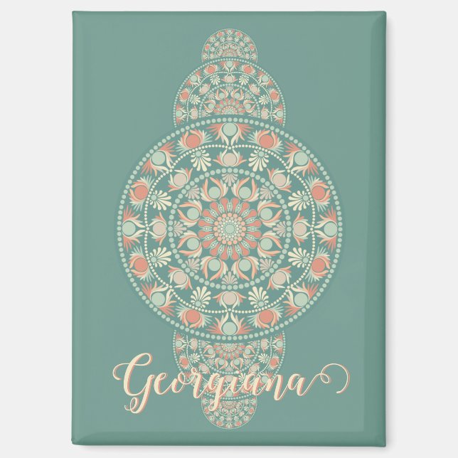 Customised Sage & Sand Retro Ornamental Mandala Magnet (Front)
