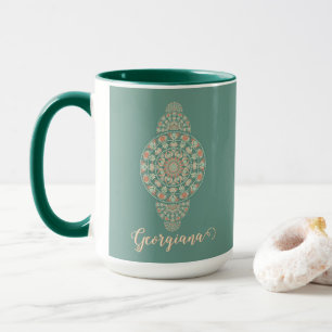 Customised Sage & Sand Retro Ornamental Mandala Mug