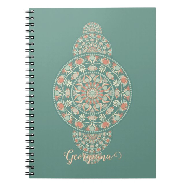 Customised Sage & Sand Retro Ornamental Mandala Notebook (Front)