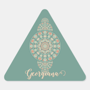 Customised Sage & Sand Retro Ornamental Mandala Triangle Sticker