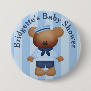 Customised Sailor Bear Baby Shower Button