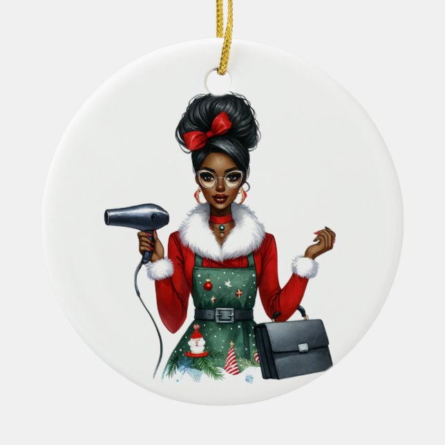 Customised Santa's Favourite Hair Stylist (Black)  Ceramic Tree Decoration (Front)