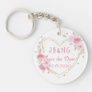Customised Save the Date Flower Wedding Keepsake Key Ring