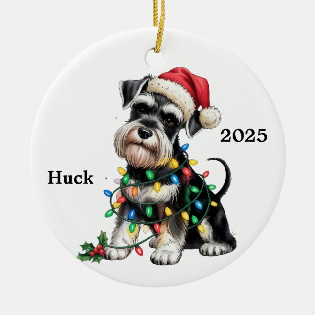 Customised Schnauzer Christmas Dog Ceramic Tree Decoration (Front)