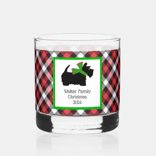 Customised Scotty Dog and Tartan Christmas Whiskey Glass